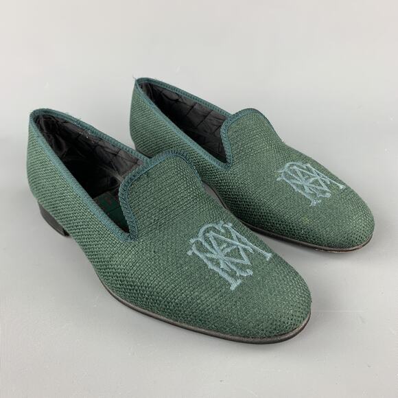 SHIPTON Size 8 Forest Green Woven Silk Embroidery Slippers Loafers - Picture 2 of 11